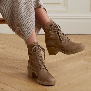Gianvito Rossi Foster Lace-Up Combat Boots in Camel Suede